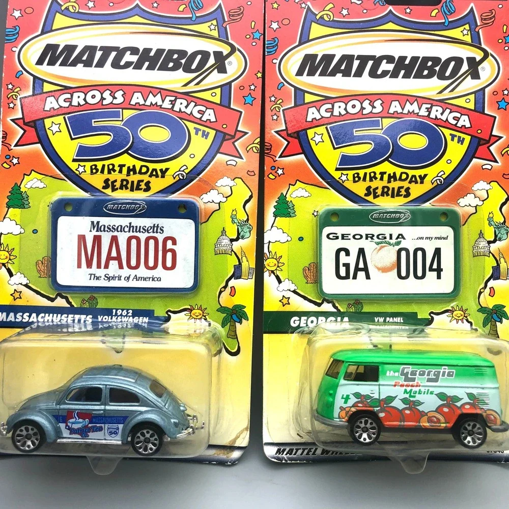 Matchbox Across America 50th Birthday Massachusetts VW Beetle, Georgia Panel Van